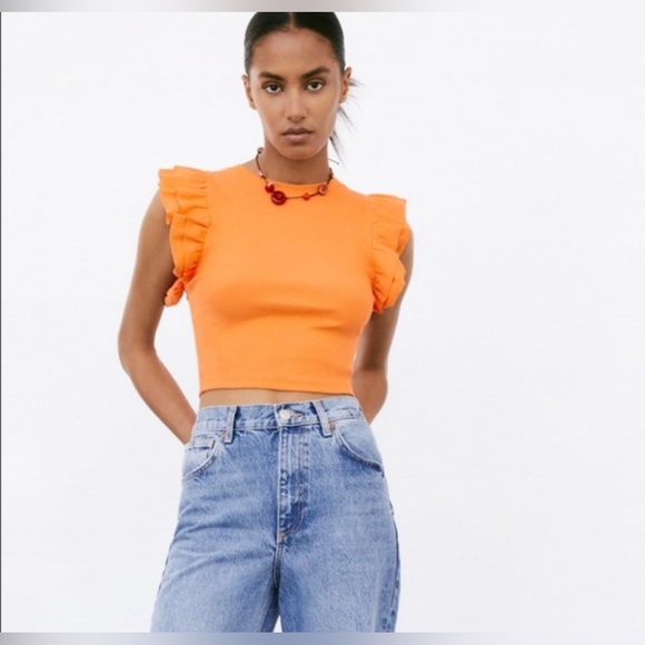 Zara | Tops | Orange Ruffle Top | Poshmark